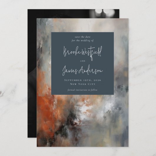 抽象芸術絵を描グモダンレーテラコッタ結婚ズ セーブザデート (正面/裏面)