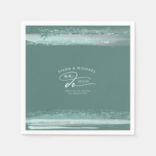 抽象芸術絵を描ストローク私たちは感謝を行うティール(緑がかった色)ID886 スタンダードカクテルナプキン (正面)