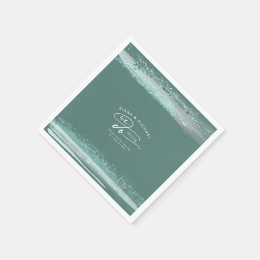 抽象芸術絵を描ストローク私たちは感謝を行うティール(緑がかった色)ID886 スタンダードカクテルナプキン (角)