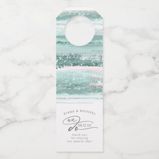 抽象芸術絵を描ストローク私たちは感謝を行うティール（緑がかった色）ID886 ボトルネックタグ (正面)