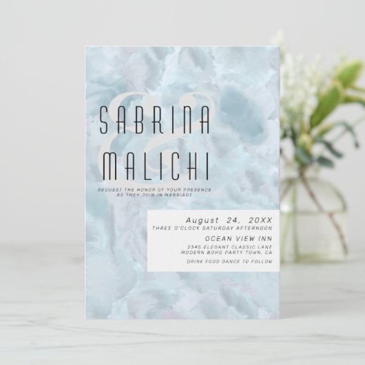 抽象芸術絵を描ストロ淡い色のークほこりっぽい青 招待状 (スタンド正面)