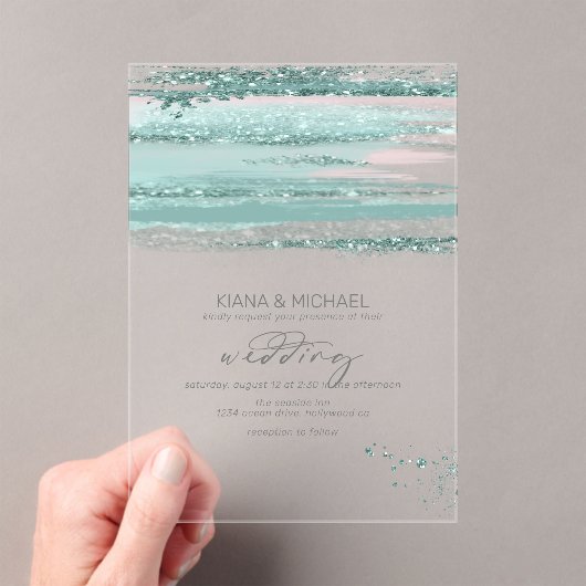 抽象芸術絵を描ストロ結婚ークのティール（緑がかった色）V3 ID886 アクリル招待状 (インサイチュ (ポータブル))