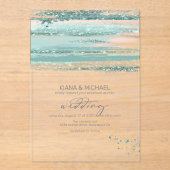 抽象芸術絵を描ストロ結婚ークのティール(緑がかった色)V3 ID886 アクリル招待状 (正面)