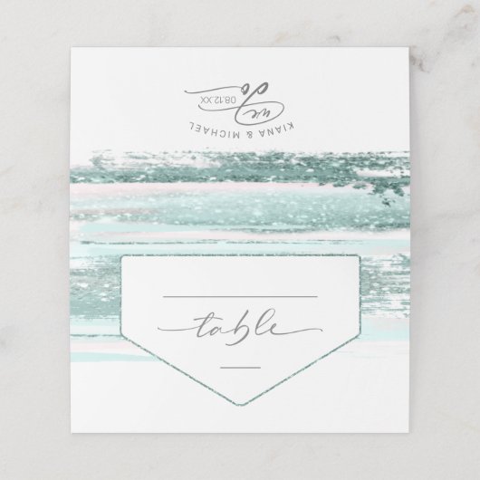 抽象芸術絵を描ストロ結婚ークのテーブルティール(緑がかった色)ID886 プレイスカード (外部開封)