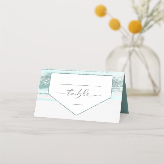 抽象芸術絵を描ストロ結婚ークのテーブルティール(緑がかった色)ID886 プレイスカード (正面)