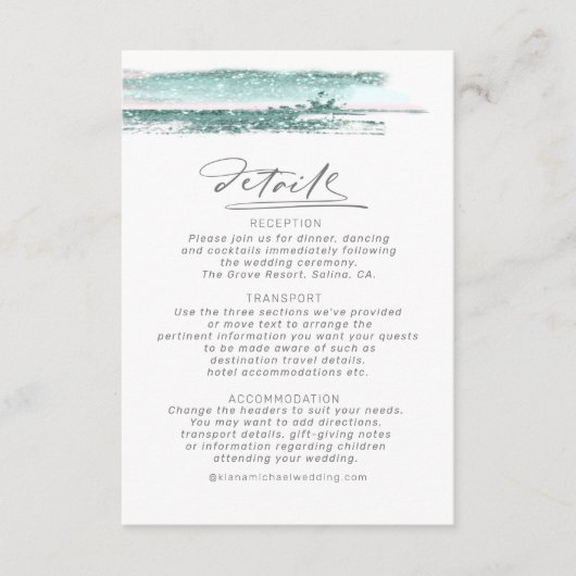 抽象芸術絵を描ストロ結婚ークの詳細ティール(緑がかった色)ID886 エンクロージャーカード (正面)