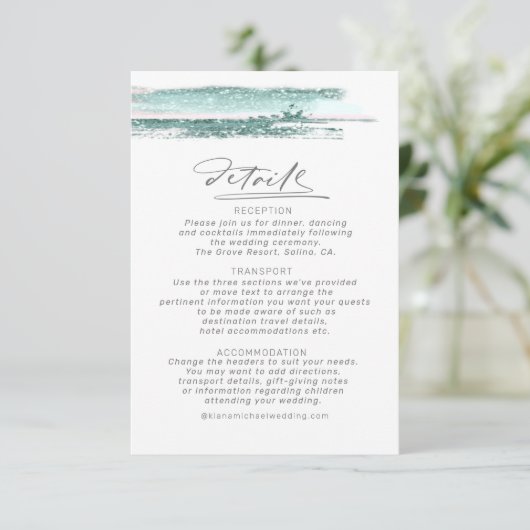 抽象芸術絵を描ストロ結婚ークの詳細ティール（緑がかった色）ID886 エンクロージャーカード (スタンド正面)