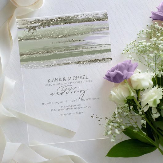 抽象芸術絵を描ストロ結婚ークのV3 ID886 アクリル招待状