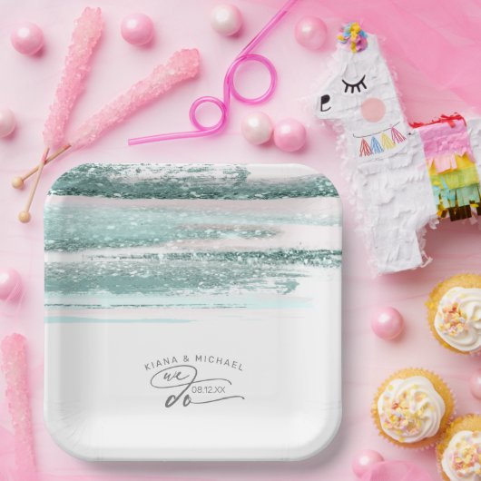 抽象芸術絵を描ストロ結婚ークWe Doティール（緑がかった色）ID886 ペーパープレート (パーティー)