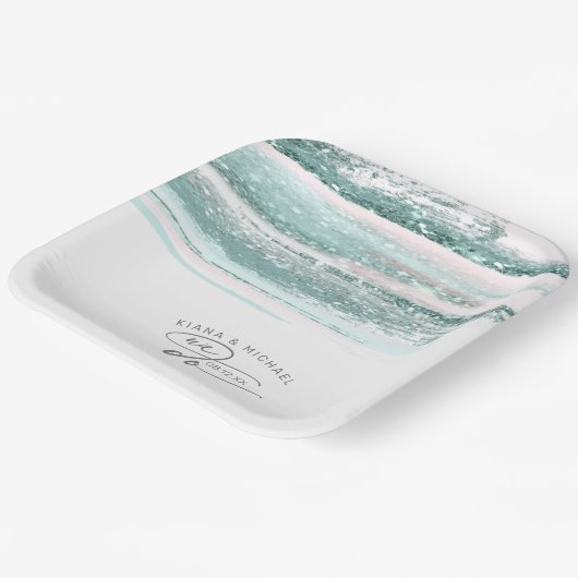 抽象芸術絵を描ストロ結婚ークWe Doティール（緑がかった色）ID886 ペーパープレート (傾斜あり)