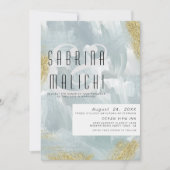 抽象芸術絵を描スローストダスティブルー金ゴールド 招待状 (正面)