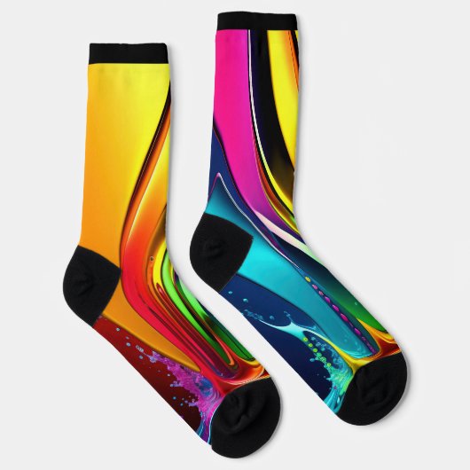 抽象芸術絵を描スワーズ（黒のスプラッシュ付き） ソックス (右)