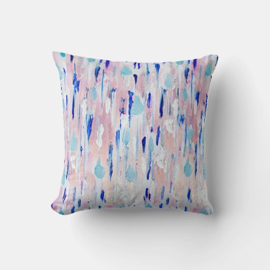 抽象芸術絵を描ズピンクブルー銅バラ金ゴールド クッション (正面)