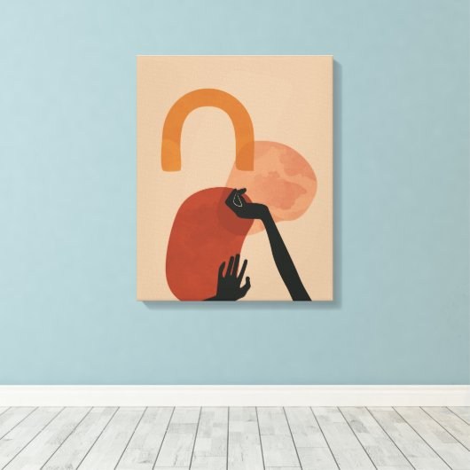 抽象芸術絵を描ハンドアート – Boho, 自然 Tones キャンバスプリント (インサイチュ (ウッドフロア))