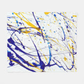 抽象芸術絵を描ブルーと金ゴールド(ばちゃばちゃ)跳ねる フリースブランケット (正面(横))