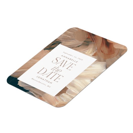 抽象芸術絵を描モダンティール（緑がかった色）クリームterracotta chic マグネット (左側)