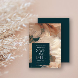 抽象芸術絵を描モダンティール（緑がかった色）クリームterracotta chic 招待状