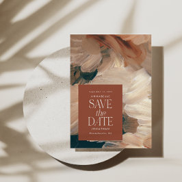 抽象芸術絵を描モダンティール（緑がかった色）クリームterracotta chic 招待状