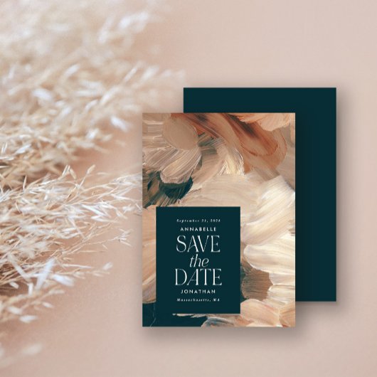 抽象芸術絵を描モダンティール（緑がかった色）クリームterracotta chic 招待状