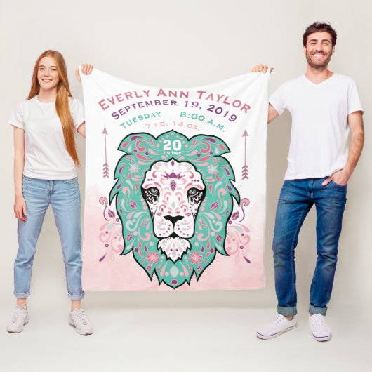 抽象芸術絵を描ライオンベビー女子誕生統計 フリースブランケット (インサイチュ)