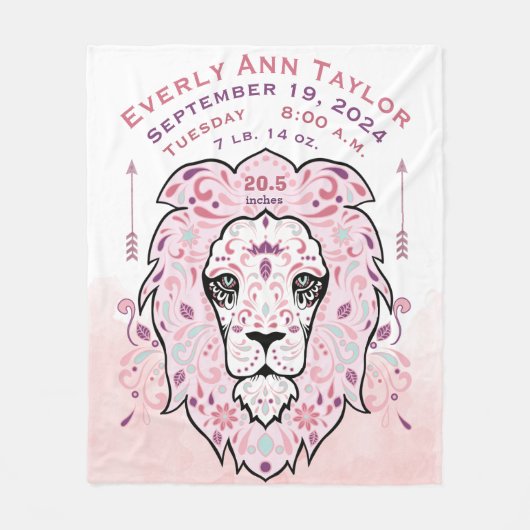 抽象芸術絵を描ライオンベビー女子誕生統計 フリースブランケット (正面)