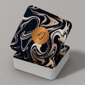 抽象芸術絵を描大理石バラ金ゴールド黒モノグラムの スクエア名刺