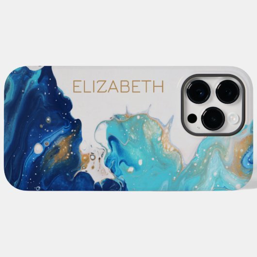 抽象芸術絵を描流アルコールインク海波カスタム波 Case-Mate iPhoneケース (裏面 (横))