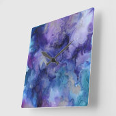 抽象芸術絵を描紫色の青い灰色 スクエア壁時計 (傾斜)