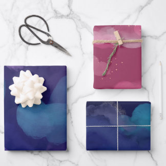 抽象芸術絵を描銀河系水彩ピンクブルーパープル ラッピングペーパーシート