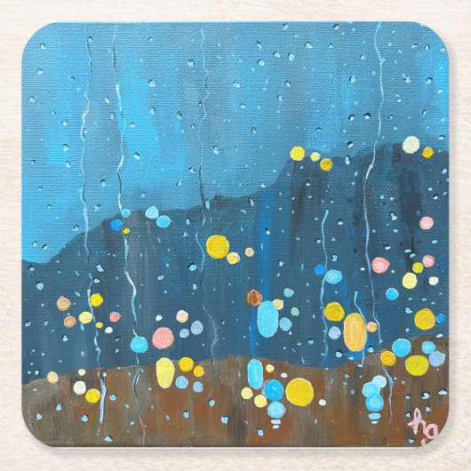 抽象芸術絵を描雨 スクエアペーパーコースター (正面)