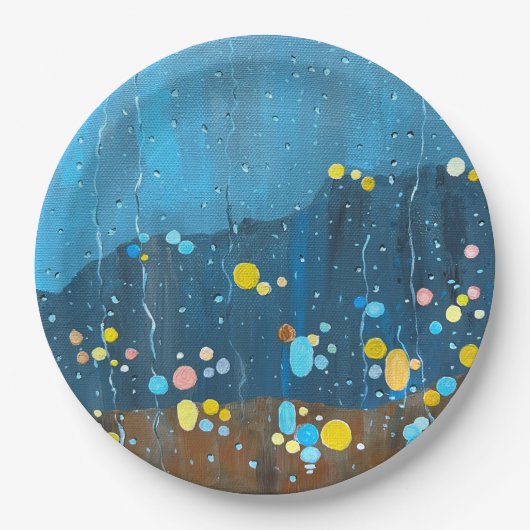 抽象芸術絵を描雨 ペーパープレート (正面)