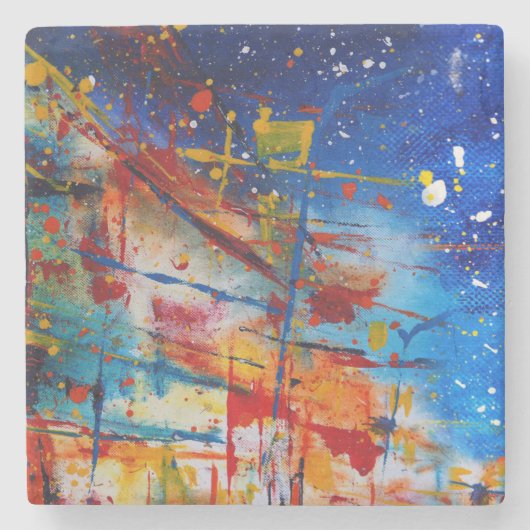 抽象芸術絵を描（ばちゃばちゃ）跳ねる ストーンコースター (正面)