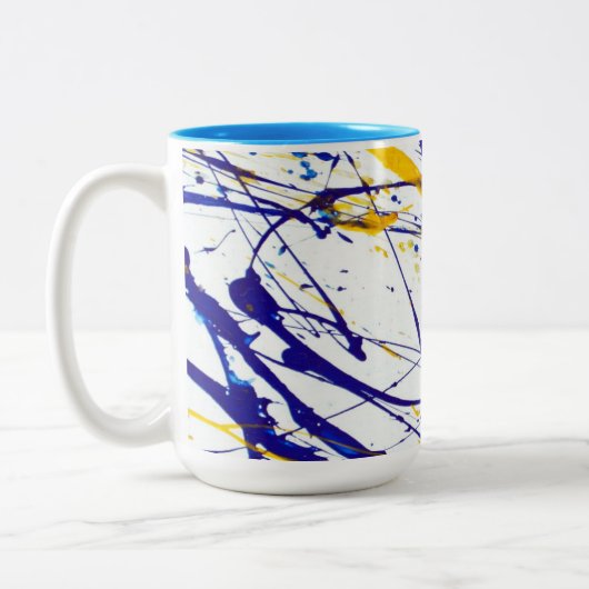 抽象芸術絵を描(ばちゃばちゃ)跳ねる ツートーンマグカップ (左)