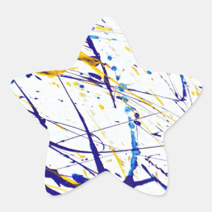 抽象芸術絵を描（ばちゃばちゃ）跳ねる(青と金ゴールド) 星シール