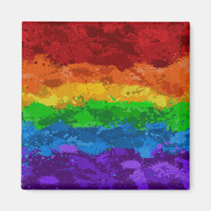 抽象芸術絵を描(ばちゃばちゃ)跳ねるLGBTQプライドレインボー国旗 マグネット