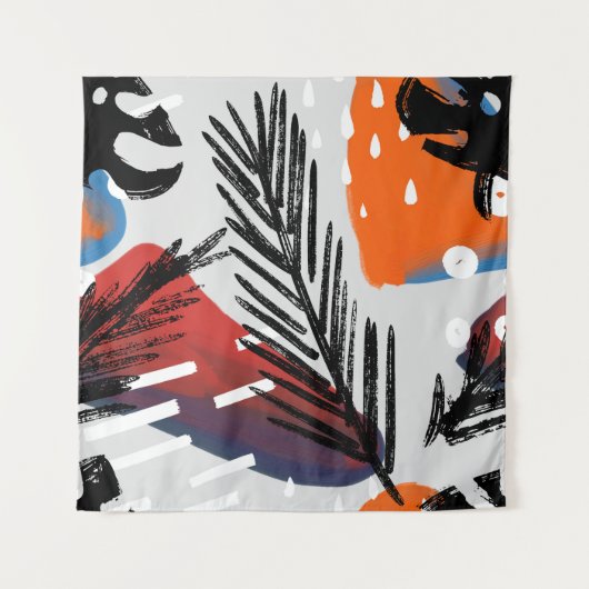 抽象芸術絵画とインクエレメントのシームレスパターン タペストリー (正面)