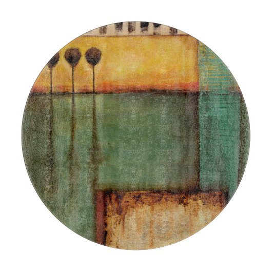 抽象芸術絵画とピアノ鍵 カッティングボード (正面)