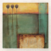 抽象芸術絵画とピアノ鍵 ガラスコースター (正面)