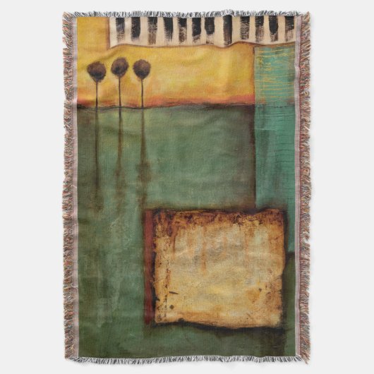 抽象芸術絵画とピアノ鍵 スローブランケット (正面縦)