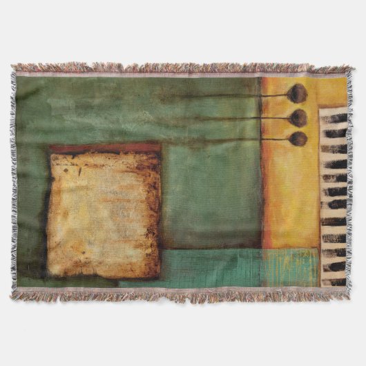 抽象芸術絵画とピアノ鍵 スローブランケット (正面)