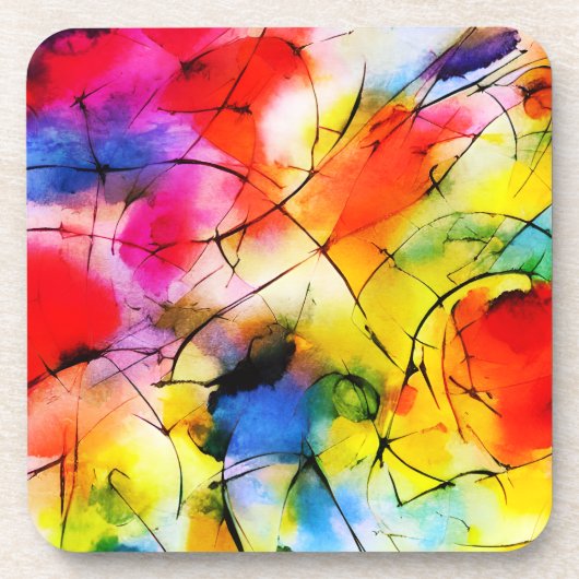 抽象芸術絵画に虹の色 コースター (正面)