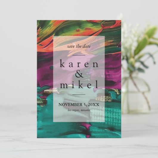 抽象芸術絵画のアクリル日付保存招待状 招待状 (スタンド正面)