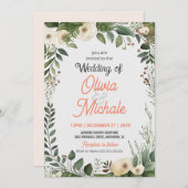 抽象芸術絵画のフローラ結婚の緑の枠 招待状 (正面/裏面)