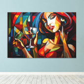 抽象芸術絵画のワイングラスを持つ女性 キャンバスプリント (インサイチュ (ウッドフロア))