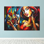 抽象芸術絵画のワイングラスを持つ女性 キャンバスプリント (インサイチュ (ウッドフロア))