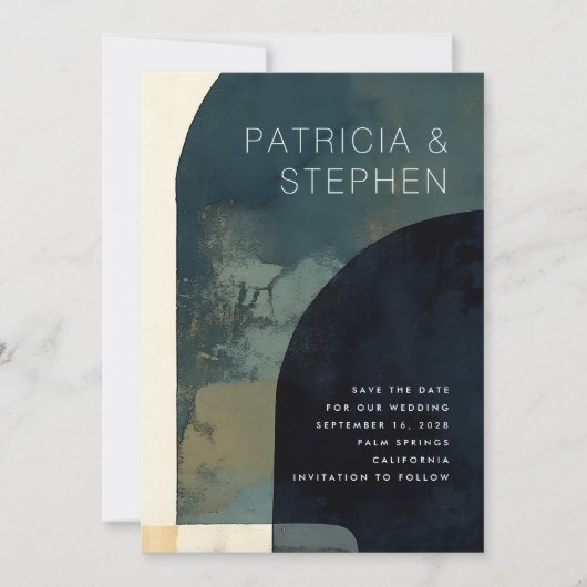 抽象芸術絵画の写真のアーチ形ミニマル結婚の セーブザデート (正面)