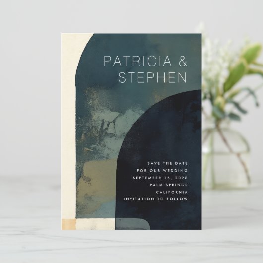 抽象芸術絵画の写真のアーチ形ミニマル結婚の セーブザデート (スタンド正面)