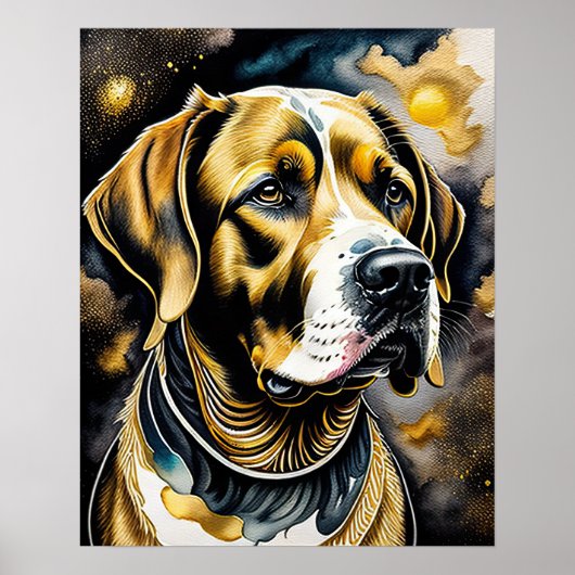 抽象芸術絵画の水の色の犬5:4 ポスター (正面)