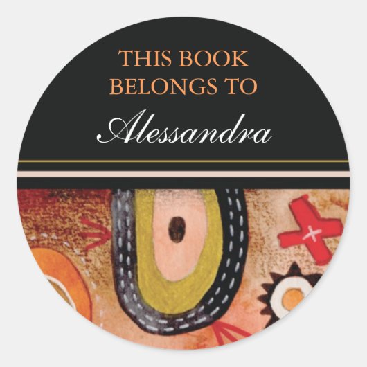 抽象芸術絵画の蔵書票シール ラウンドシール (正面)