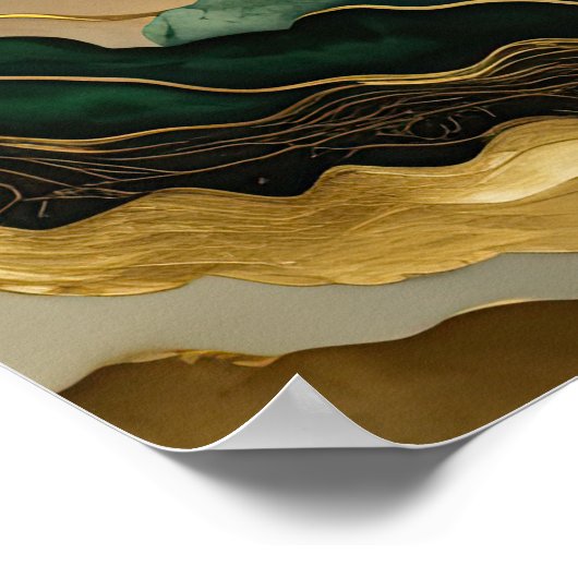 抽象芸術絵画の金ゴールド緑 ポスター (角)